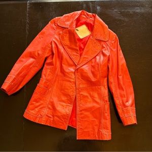 Vintage Small 100% Leather Orange Genuine Bright Bold Unique Colorful Jacket